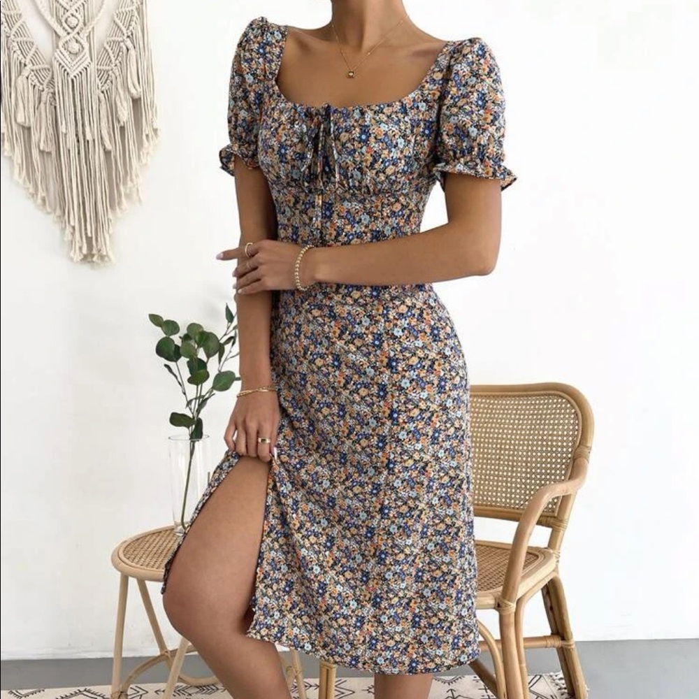 Romantic Floral Dress with Side Split